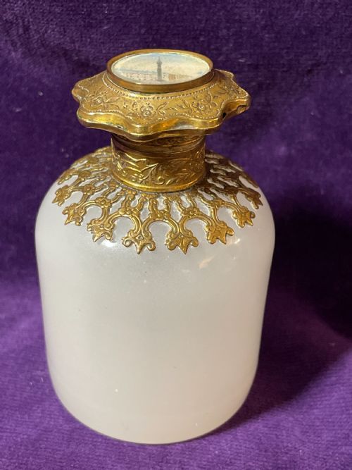 french opaline glass perfume bottle with miniature painting of column vendome - CATEGORY: ANTIQUE GLASS - DATED 1860