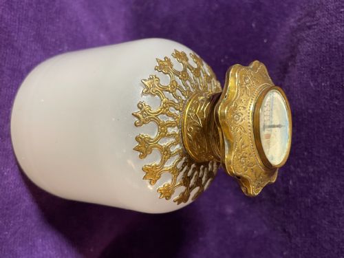 FRENCH OPALINE GLASS PERFUME BOTTLE WITH MINIATURE PAINTING OF COLUMN VENDOME - ADDITIONAL PHOTO 1
