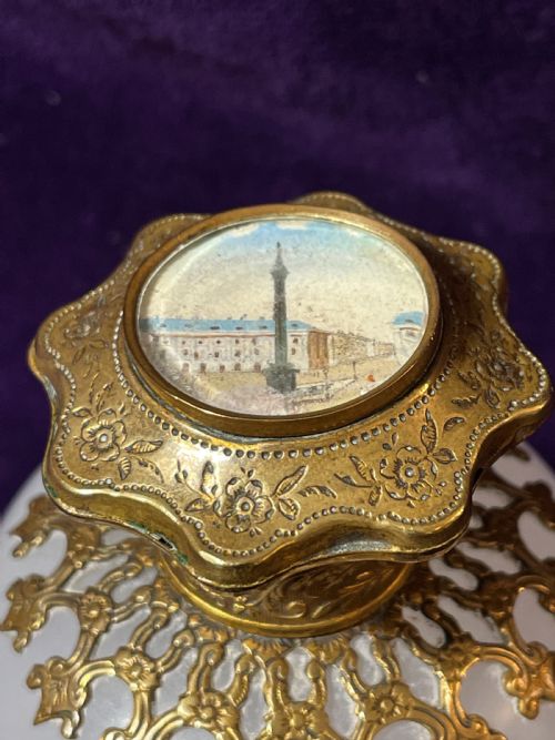 FRENCH OPALINE GLASS PERFUME BOTTLE WITH MINIATURE PAINTING OF COLUMN VENDOME - ADDITIONAL PHOTO 2