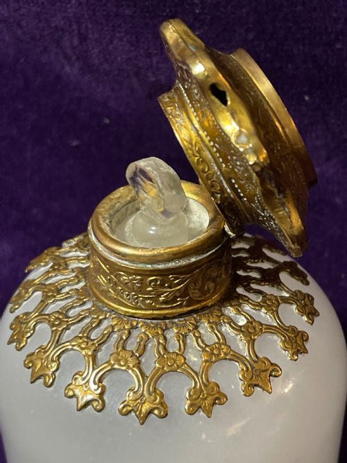 FRENCH OPALINE GLASS PERFUME BOTTLE WITH MINIATURE PAINTING OF COLUMN VENDOME - ADDITIONAL PHOTO 5