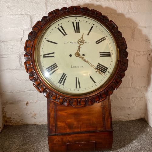 robert roskell liverpool an eight day drop dial fusee wall clock - CATEGORY: ANTIQUE CLOCKS - DATED 19TH CENTURY