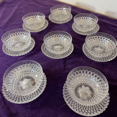 set of of irish hobnail cut glass bowls and matching plates 16 - CATEGORY: ANTIQUE GLASS - DATED 19TH CENTURY