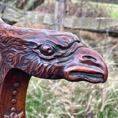 GEORGE II STYLE CARVED WALNUT ARMCHAIR IN LEATHER C1900 - ADDITIONAL PHOTO 7