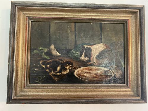 CHARMING VICTORIAN OIL PAINTING FARMYARD ANIMALS - ADDITIONAL PHOTO 2