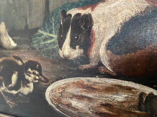 CHARMING VICTORIAN OIL PAINTING FARMYARD ANIMALS - ADDITIONAL PHOTO 4