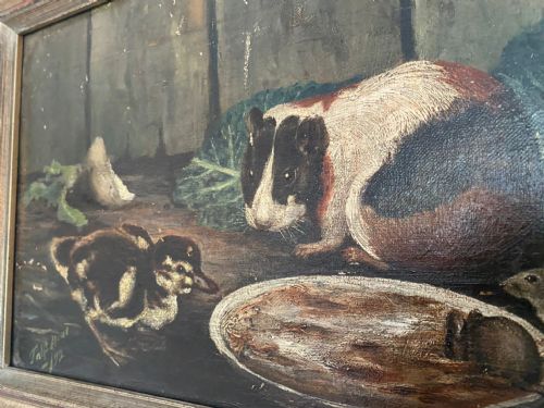 CHARMING VICTORIAN OIL PAINTING FARMYARD ANIMALS - ADDITIONAL PHOTO 5