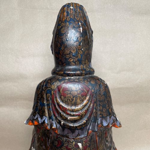 EARLY 19TH C CHINESE POLYCHROME CARVED WOOD GUANYIN FIGURE - ADDITIONAL PHOTO 5