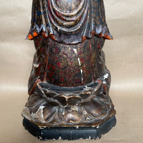 EARLY 19TH C CHINESE POLYCHROME CARVED WOOD GUANYIN FIGURE - ADDITIONAL PHOTO 6