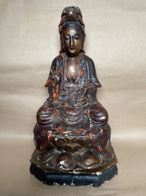 early 19th c chinese polychrome carved wood guanyin figure - CATEGORY: ANTIQUE MISCELLANEOUS - DATED 1800