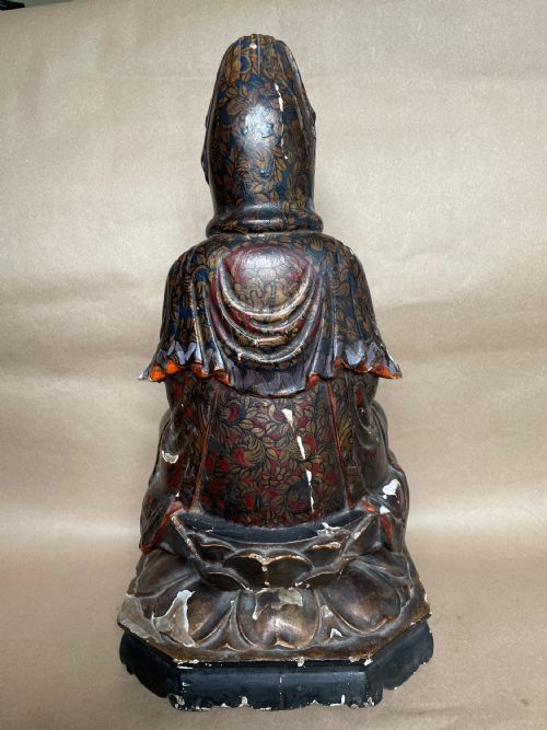 EARLY 19TH C CHINESE POLYCHROME CARVED WOOD GUANYIN FIGURE - ADDITIONAL PHOTO 8