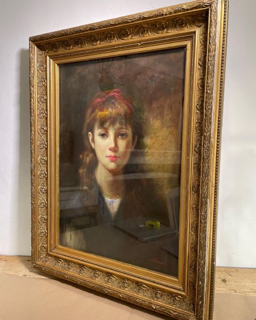 ANTIQUE PORTRAIT OF A YOUNG WOMAN C 1900 SIGNED NILSSON - ADDITIONAL PHOTO 4