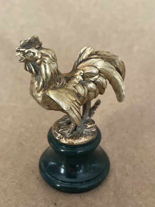 19th c french silver gilt novelty desk seal in the form of a cockerel bonne chance - CATEGORY: ANTIQUE METAL - DATED 19TH CENTURY