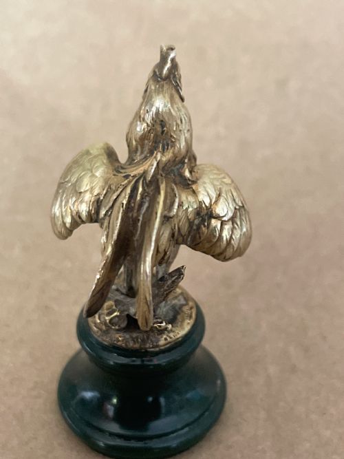 19TH C FRENCH SILVER GILT NOVELTY DESK SEAL IN THE FORM OF A COCKEREL BONNE CHANCE - ADDITIONAL PHOTO 3