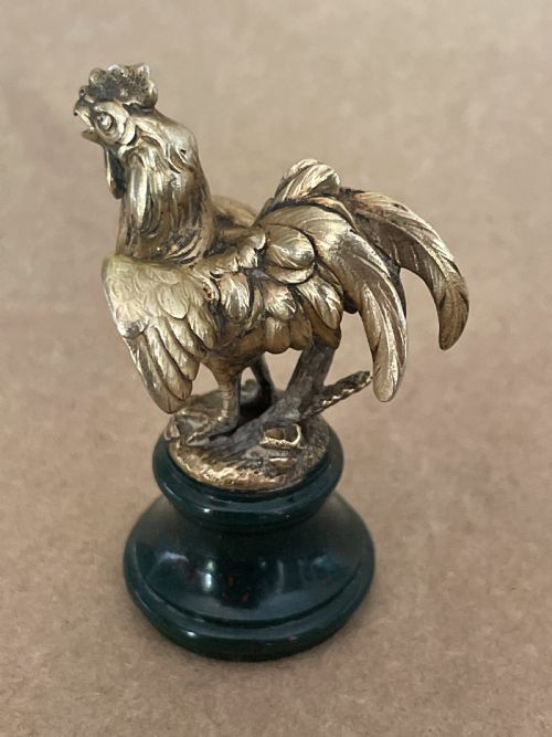 19TH C FRENCH SILVER GILT NOVELTY DESK SEAL IN THE FORM OF A COCKEREL BONNE CHANCE - ADDITIONAL PHOTO 6