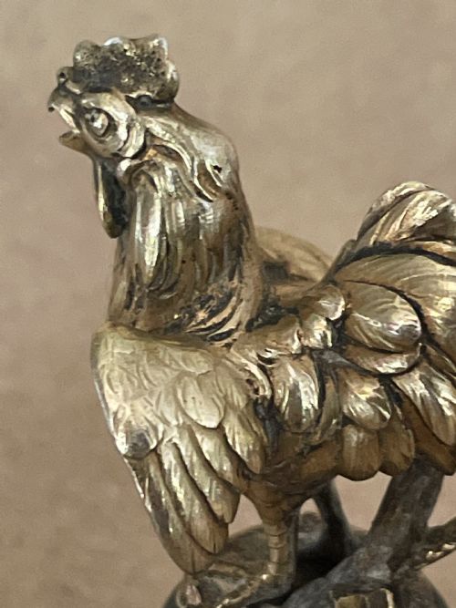 19TH C FRENCH SILVER GILT NOVELTY DESK SEAL IN THE FORM OF A COCKEREL BONNE CHANCE - ADDITIONAL PHOTO 7