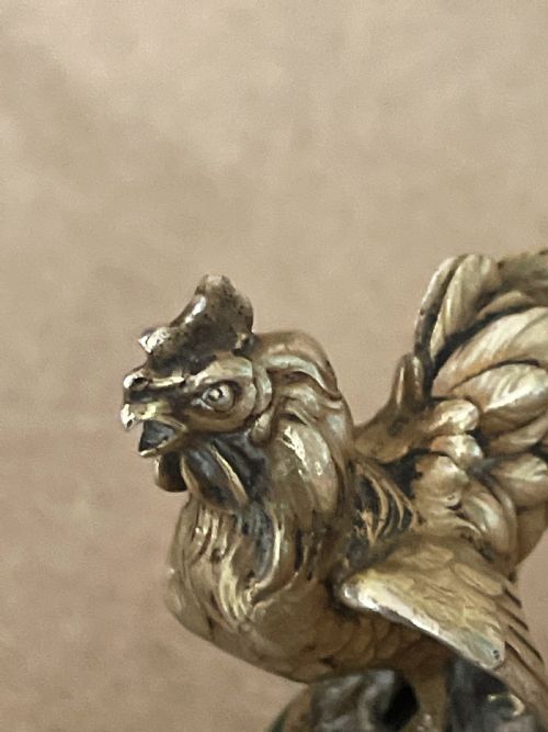19TH C FRENCH SILVER GILT NOVELTY DESK SEAL IN THE FORM OF A COCKEREL BONNE CHANCE - ADDITIONAL PHOTO 9