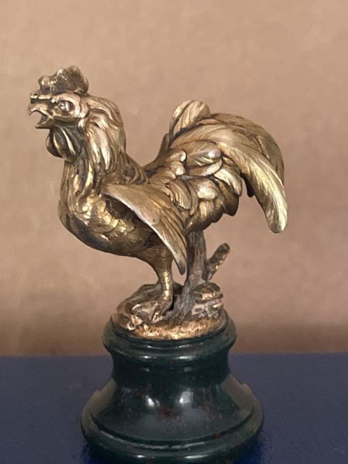 19TH C FRENCH SILVER GILT NOVELTY DESK SEAL IN THE FORM OF A COCKEREL BONNE CHANCE - ADDITIONAL PHOTO 11