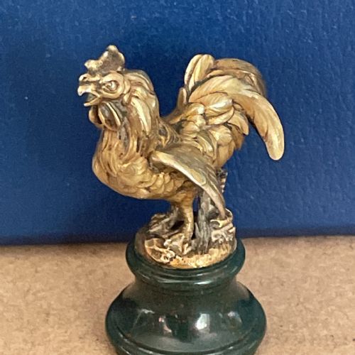19TH C FRENCH SILVER GILT NOVELTY DESK SEAL IN THE FORM OF A COCKEREL BONNE CHANCE - ADDITIONAL PHOTO 12