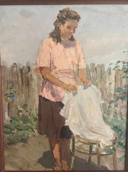1940S SOCIAL REALIST PAINTING OF WOMAN WASHING GENADY KORALEV 19131945 - ADDITIONAL PHOTO 4