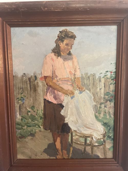 1940S SOCIAL REALIST PAINTING OF WOMAN WASHING GENADY KORALEV 19131945 - ADDITIONAL PHOTO 2
