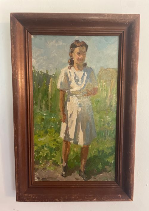 1940s framed oil on board of a lady genady korolev 19131995 - CATEGORY: ANTIQUE ART - DATED 1940