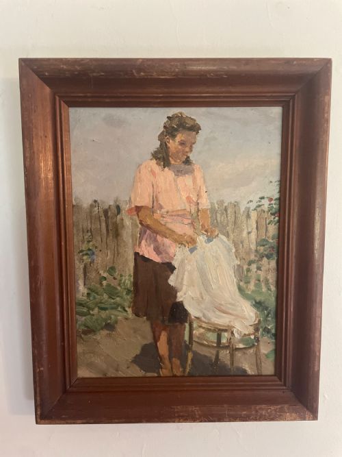 1940S SOCIAL REALIST PAINTING OF WOMAN WASHING GENADY KORALEV 19131945 - ADDITIONAL PHOTO 1