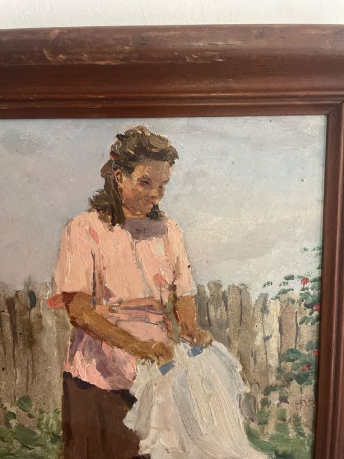 1940S SOCIAL REALIST PAINTING OF WOMAN WASHING GENADY KORALEV 19131945 - ADDITIONAL PHOTO 3