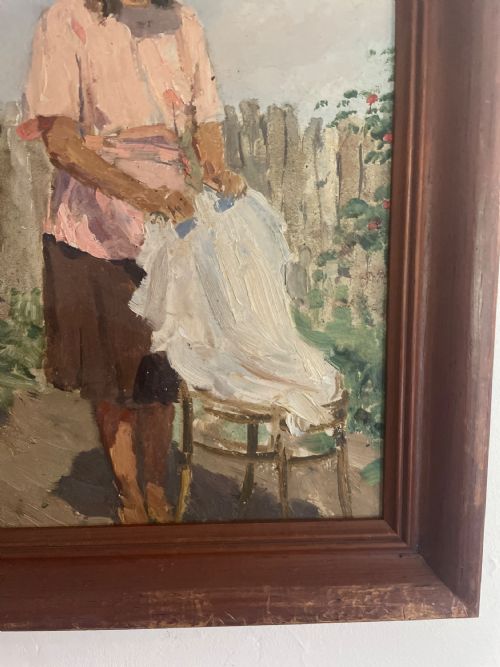 1940S SOCIAL REALIST PAINTING OF WOMAN WASHING GENADY KORALEV 19131945 - ADDITIONAL PHOTO 5