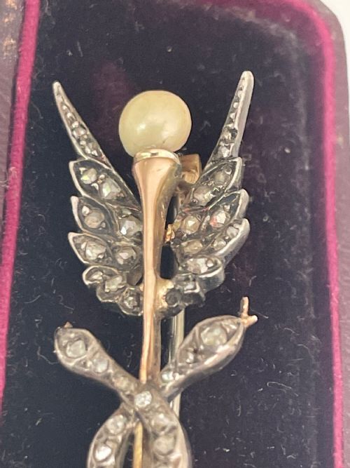 LATE VICTORIAN DIAMOND GOLD CADUCEUS BROOCH - ADDITIONAL PHOTO 4