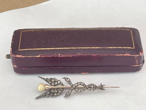 LATE VICTORIAN DIAMOND GOLD CADUCEUS BROOCH - ADDITIONAL PHOTO 1
