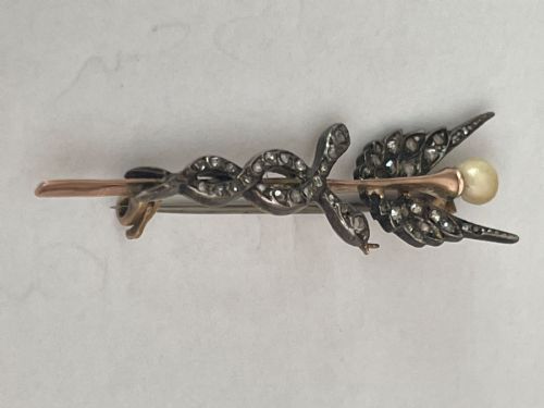LATE VICTORIAN DIAMOND GOLD CADUCEUS BROOCH - ADDITIONAL PHOTO 2