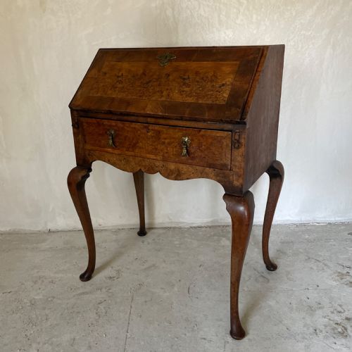 pretty queen anne revival burr elm walnut writing desk c 1920 - CATEGORY: ANTIQUE BUREAU - DATED 1920