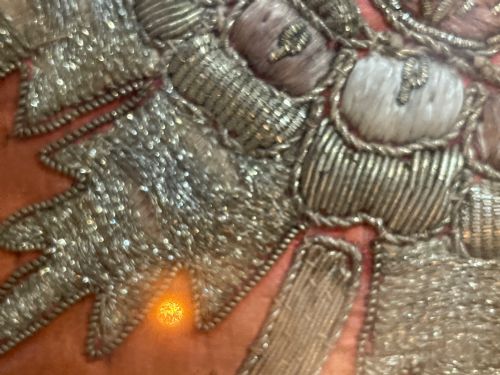 A LARGE INDIAN 19TH C EMBROIDERED PANEL OF A PEACOCK - ADDITIONAL PHOTO 8