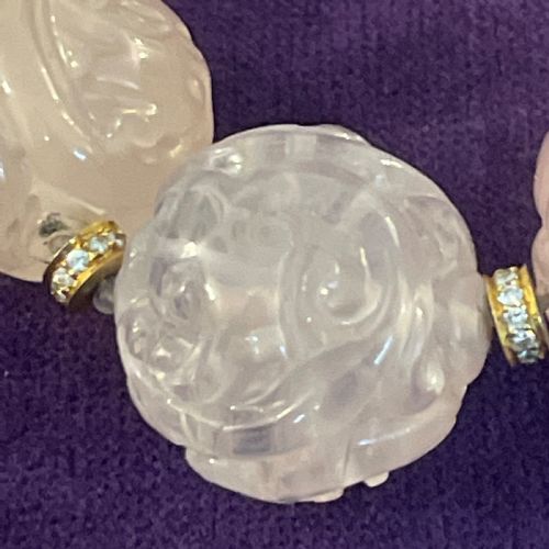 FINE CHINESE 18K GOLD ROSE QUARTZ DIAMOND NECKLACE 1960S - ADDITIONAL PHOTO 4