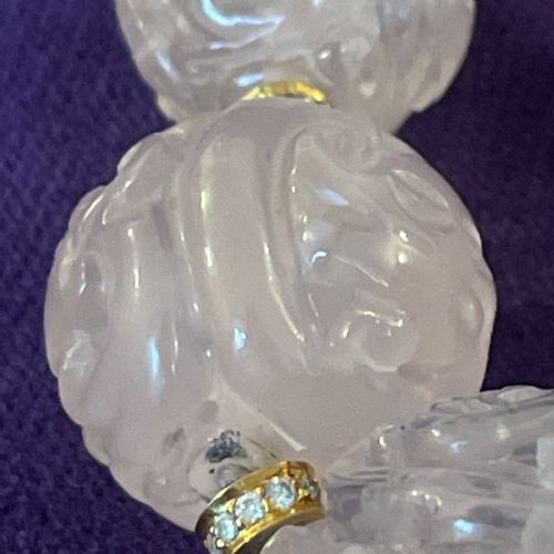 FINE CHINESE 18K GOLD ROSE QUARTZ DIAMOND NECKLACE 1960S - ADDITIONAL PHOTO 5