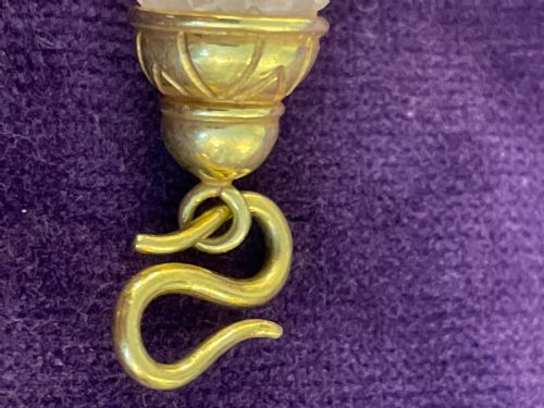 FINE CHINESE 18K GOLD ROSE QUARTZ DIAMOND NECKLACE 1960S - ADDITIONAL PHOTO 8