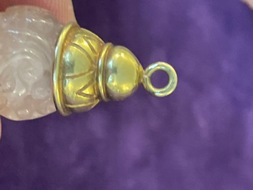 FINE CHINESE 18K GOLD ROSE QUARTZ DIAMOND NECKLACE 1960S - ADDITIONAL PHOTO 12