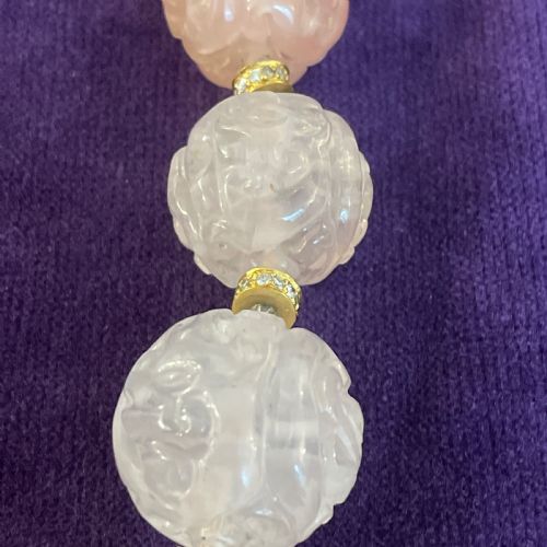 FINE CHINESE 18K GOLD ROSE QUARTZ DIAMOND NECKLACE 1960S - ADDITIONAL PHOTO 15