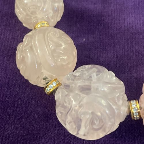 FINE CHINESE 18K GOLD ROSE QUARTZ DIAMOND NECKLACE 1960S - ADDITIONAL PHOTO 19