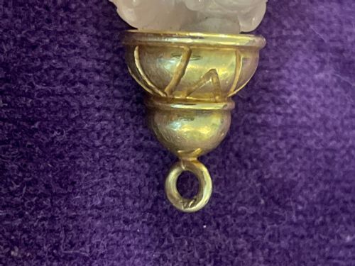 FINE CHINESE 18K GOLD ROSE QUARTZ DIAMOND NECKLACE 1960S - ADDITIONAL PHOTO 7