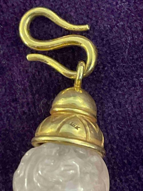 FINE CHINESE 18K GOLD ROSE QUARTZ DIAMOND NECKLACE 1960S - ADDITIONAL PHOTO 9