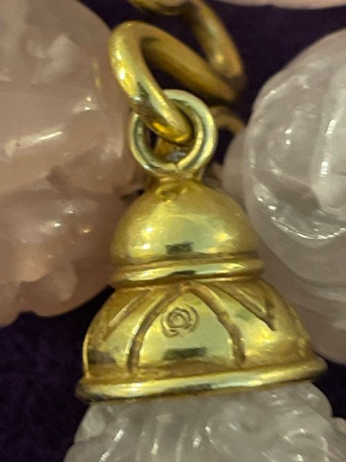 FINE CHINESE 18K GOLD ROSE QUARTZ DIAMOND NECKLACE 1960S - ADDITIONAL PHOTO 13