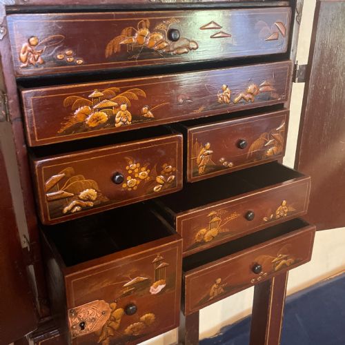 RED LACQUER CHINOISERIE CABINET ON STAND - ADDITIONAL PHOTO 6
