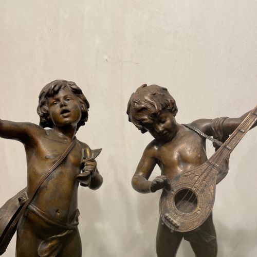 A PAIR OF FRENCH ANTIQUE BRONZE FIGURES OF MUSICIANS BY AUUSTE MOREAU - ADDITIONAL PHOTO 10
