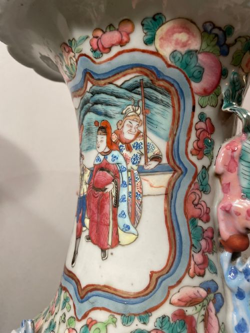 A LARGE IMPRESSIVE PAIR OF CHINESE FAMILLE ROSE VASES - ADDITIONAL PHOTO 8