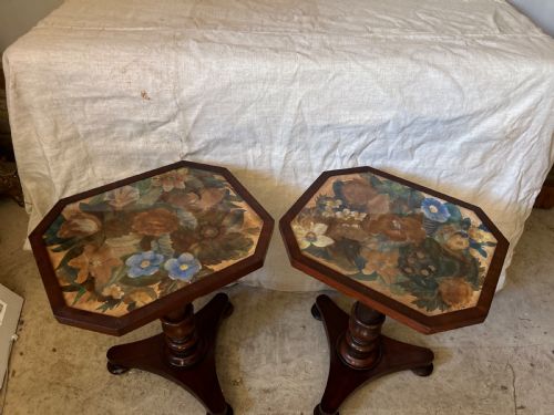 PAIR OF EARLY VICTORIAN SIDE TABLES WITH PAINTED TOPS - ADDITIONAL PHOTO 4