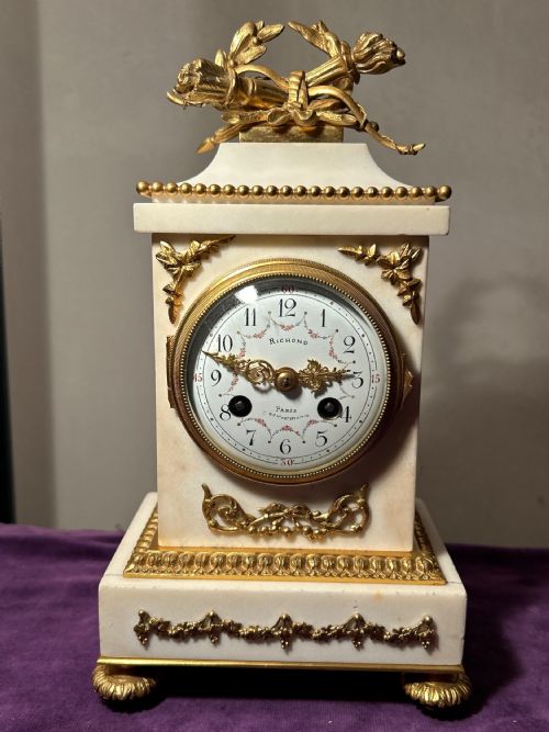 FRENCH WHITE MARBLE CLOCK SET BY RICHOND PARIS C 1870 - ADDITIONAL PHOTO 8