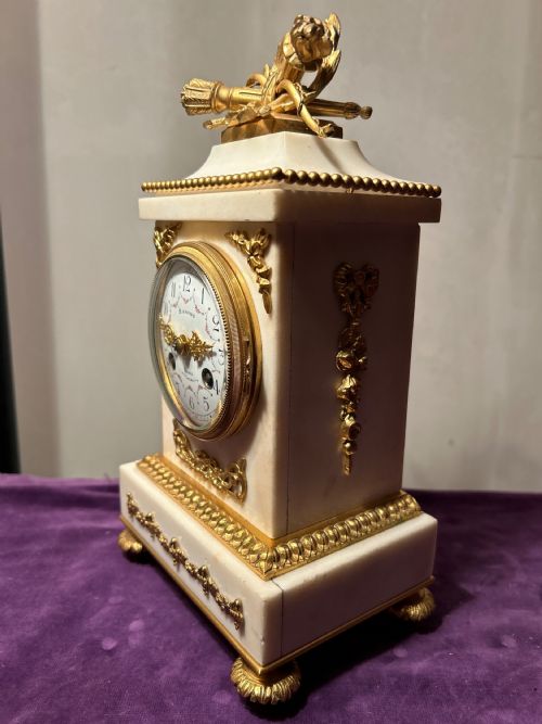 FRENCH WHITE MARBLE CLOCK SET BY RICHOND PARIS C 1870 - ADDITIONAL PHOTO 12
