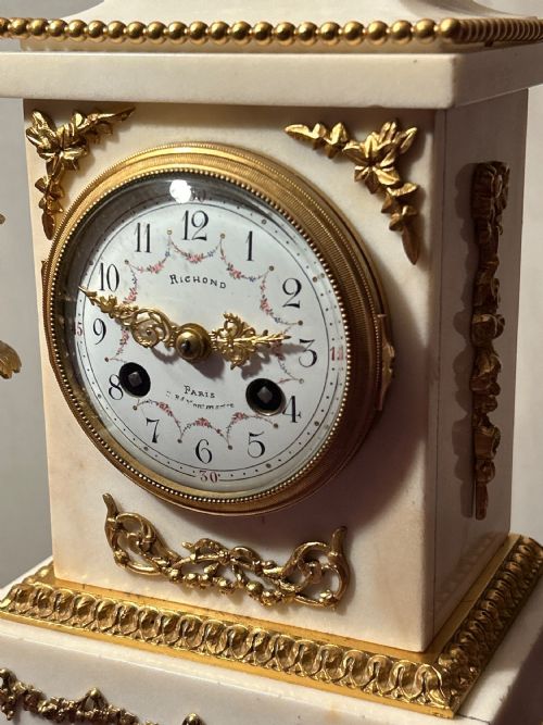 FRENCH WHITE MARBLE CLOCK SET BY RICHOND PARIS C 1870 - ADDITIONAL PHOTO 20