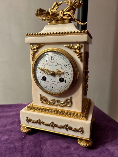 FRENCH WHITE MARBLE CLOCK SET BY RICHOND PARIS C 1870 - ADDITIONAL PHOTO 24